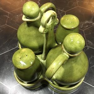 Linens N Things rustic ceramic olive cruet set